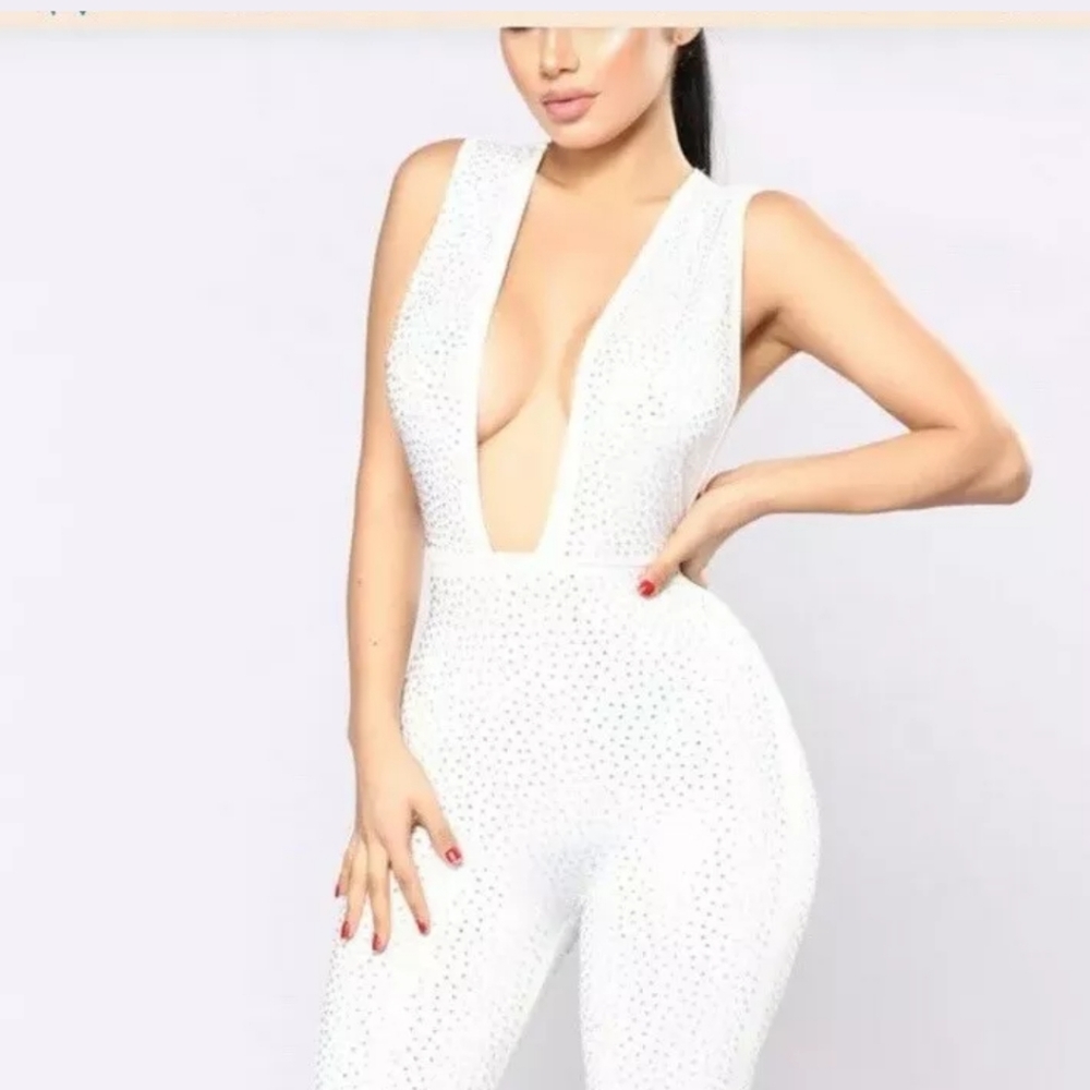 Break Of Dawn Rhinestone Jumpsuit - White